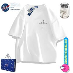 Nasa Co-Branded Heavyweight Spring/Summer 2025 New Pure Cotton Short-Sleeved T-Shirt for Men and Women, Loose Half-Sleeved T-Shirt for Couples