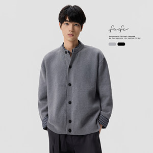
FAFC autumn and winter heavy solid color versatile simple fake two-piece sweater men's trendy brand loose casual sweater jacket