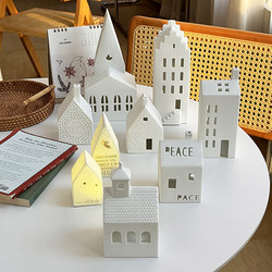 Anmu Liangpin Foreign Trade Export Nordic ins Small House Creative Ceramic Ornaments Glowing Aromatherapy Candle Holder