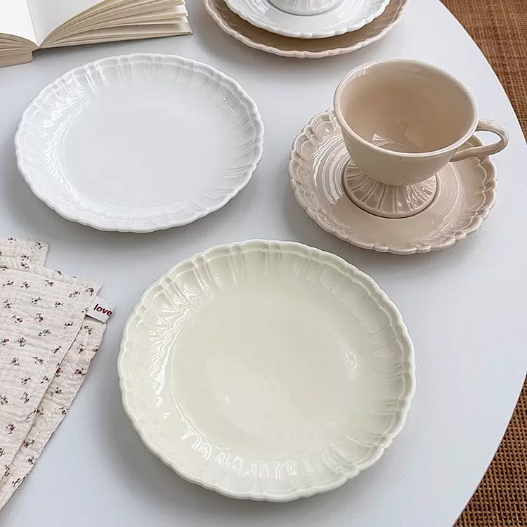 QARADR] 褶皱咖啡杯碟 ディスク 装身具陶瓷杯日式轻奢创意高級档精致