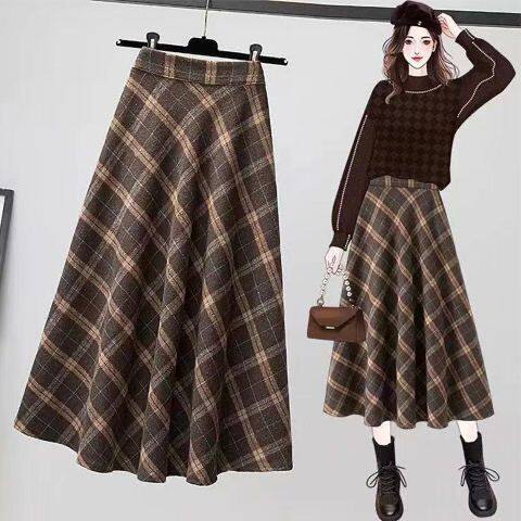 Spring and Autumn Pilele Skirt Women's Retro New Middle Long Mid -length A -line skirt high waist high waist and thin long skirt tide