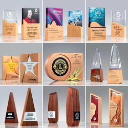Crystal Trophy for Outstanding Employees, Engraved Award, Sales Team Wooden Medal, Solid Wood Crystal Banquet Trophy, New Model