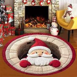 New Autumn and Winter Santa Claus 3D Crystal Velvet Round Carpet for Living Room Sofa Coffee Table, Skin-Friendly, Stain-Resistant and Easy to Care for