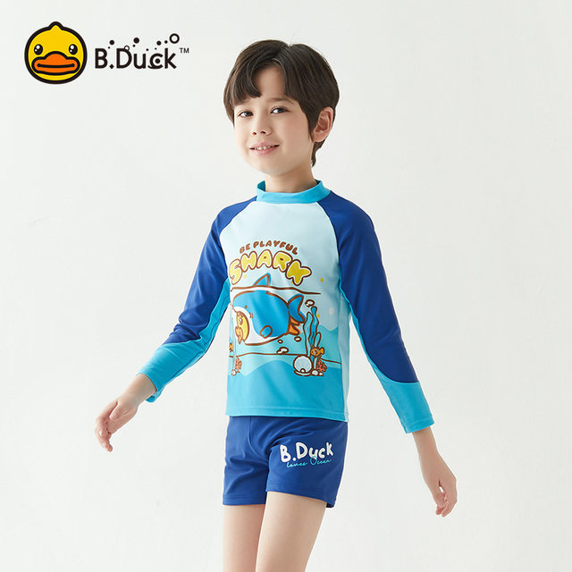 B.Duck children's swimsuit, baby boy's new long-sleeved split swimming ...