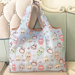 Labubu Foldable Bag Portable Shopping Tote Eco-Friendly Bag Cute Cartoon Car Travel Storage Student Packing