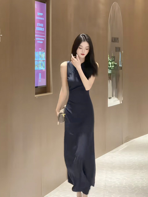 New Chinese retro high-end and simple light luxury temperament dress for women's summer new Chinese style cheongsam long skirt
