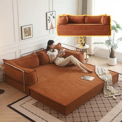 Folding Dual-Use Sofa Bed for Small Apartment Living Room and Bedroom Removable and Washable Tofu Block Retro Module Sand Leisure Cloth Sofa