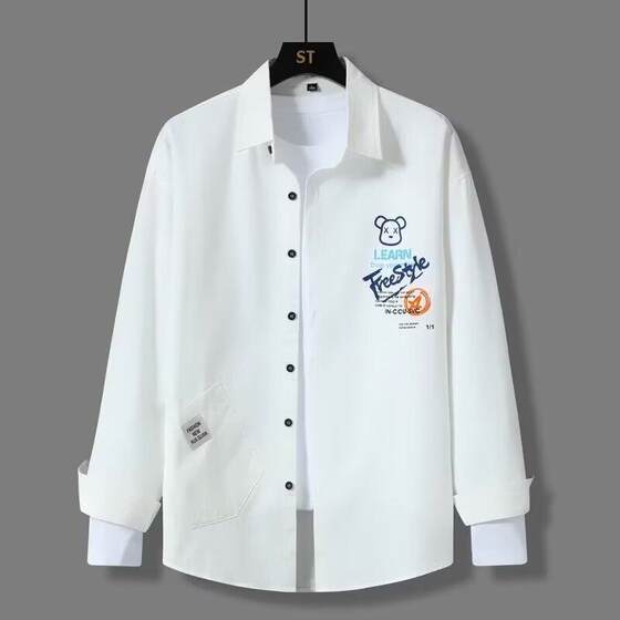 
Long-sleeved shirts, men's jackets, spring and autumn tops, trendy brand ins loose design, printed casual shirts