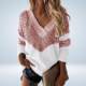 Leopard V-Neck Color-Blocking Long-Sleeve Knittig leopard Vedic Vedic
