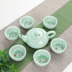 Kung Fu Tea Set, Ceramic Tea Set, Small Fish Cup, Portable Travel Tea Set, Holiday Opening Gift, Convenient Gift
