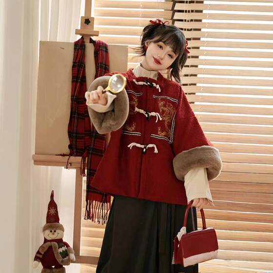 Original Hanfu Girl [Chanxue] Mingmong plus velvete cubic jacket improves Song pants daily Han element set winter
