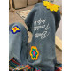 Fat mm large size women's cartoon jeans women's design feel embroidered pants fried street wild pants thin leg pants