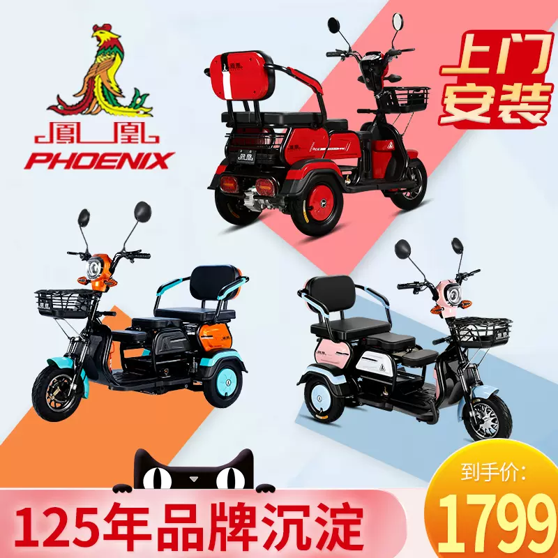 鳳凰電動三輪車家用小型電動車老人老人代步車接送孩子電動三輪車女士