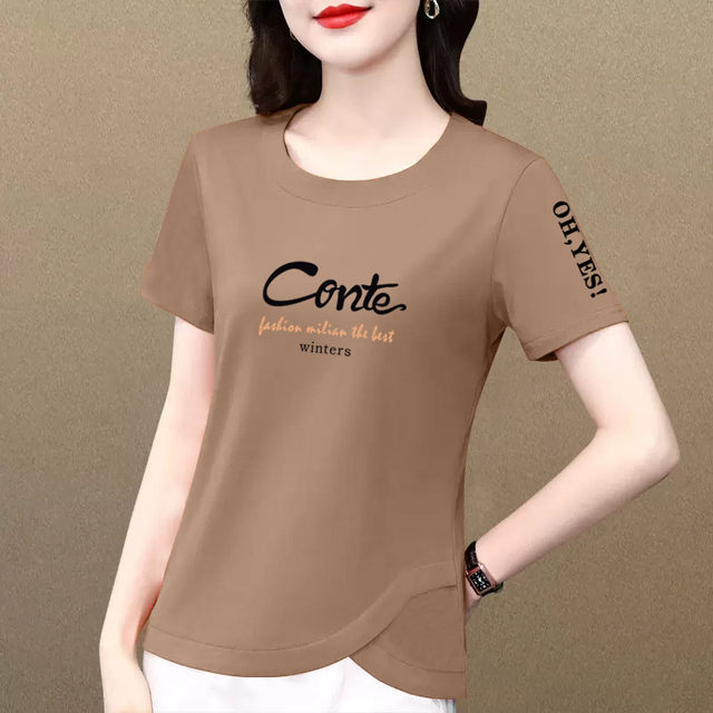 Pure cotton short-sleeved T-shirt for women's front shoulders 2025 summer new round neck versatile small top fashionable slim shirt
