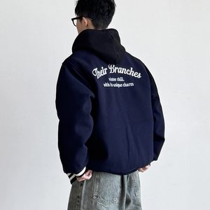 
SIIIEND American retro letter printed lapel warm cotton coat men's loose and versatile couple heavy coat