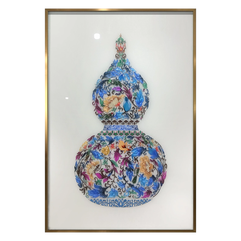 珐琅彩装饰画 纯手工珐琅彩装饰画玄关客厅壁画轻奢新中式圆形牡丹挂画国色天香