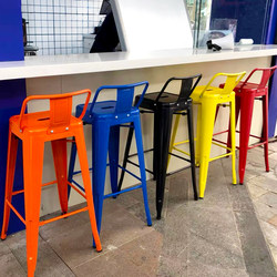 Wrought Iron Metal Bar Stool Outdoor Cafe Milk Tea Shop High Back Island Chair Orange Simple Bar Stool