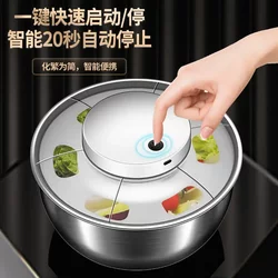 Stainless Steel Vegetable Salad Dehydrator, Hand-Cranked Spinner, Electric Fruit and Vegetable Draining Basket, Kitchen Household Vegetable Washing Basin