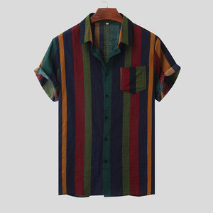 
Stripe printed fashion short-sleeved shirt Stripe printed short-sleeved shirt for men