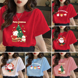 Christmas Clothes Red Top Women's Short-Sleeved T-Shirt Loose Reindeer 2026 New Long-Sleeved Merry Christmas
