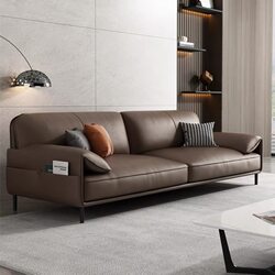 Office Sofa Coffee Table Combination Set Simple Modern Genuine Leather Three-Seat Italian Style Light Luxury Reception Business Reception