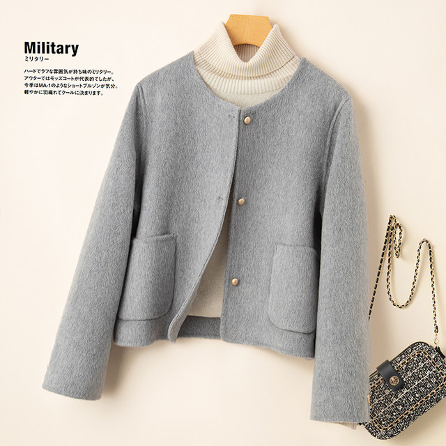 Double-sided cashmere coat women's short autumn and winter new Korean style small fragrance single-breasted round neck age-reducing woolen coat