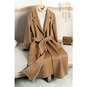 Anti -season autumn and winter new high -end double -sided cashmere coat female medium -long knee woolen woolen coat large size Hepburn wind
