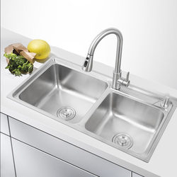 Kitchen Household 304 Stainless Steel Thickened Sink Set, Brushed One-Piece Large Double Sink for Washing Vegetables and Dishes