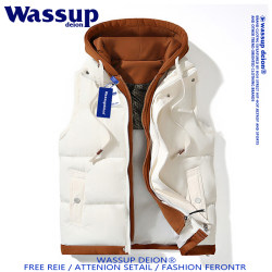 Wassupdeion Graphene Fake Two-Piece Hooded Vest Men's Trendy Brand Autumn and Winter down Cotton Sleeveless Warm Vest