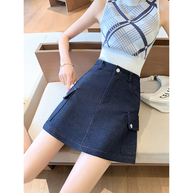 Awakening Paradise Trendy Fashion Simple and Versatile Popular Retro A-line Short Skirt Bright-line Zippered Skirt
