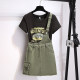 Denim single shoulder strap short-sleeved T-shirt dress for women's suit 2025 summer new half-length skirt small