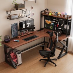 Fanchen Xinghe Solid Wood Corner Computer Desk Desktop Home L-Shaped Office Desk Corner Integrated Bookshelf Pegboard