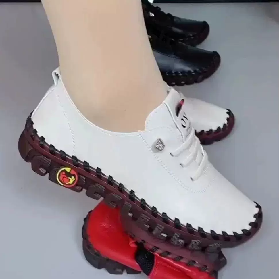 断码品牌特价春秋真皮妈妈鞋低跟休闲单鞋软底中老年交绑带舞蹈鞋-Taobao