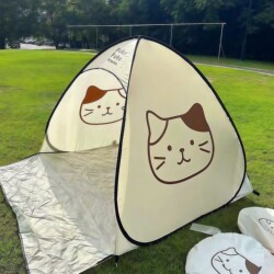 Cat-Themed Children's Tent for Outdoor Camping, Foldable and Portable, One-Touch Opening and Closing, Spring Outing Picnic Mat, Moisture-Proof Mat, Sunshade Canopy