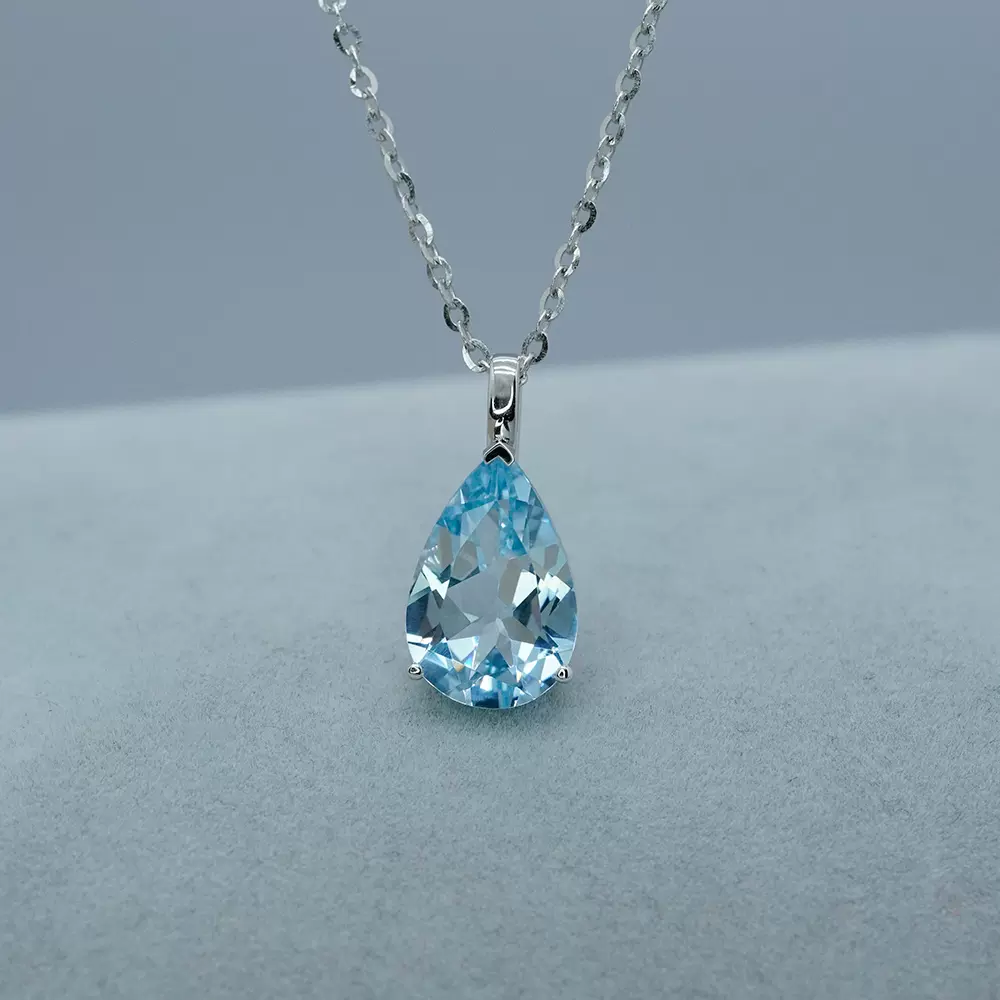 海天藍① 天然水滴海蓝宝吊坠PT950铂金锁骨链含CNAS认证