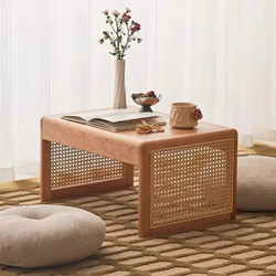 Tatami Bay Window Tea Table Small Seat Chinese Style Lazy Single Solid Wood Rattan Backrest Japanese Style Sitting Sofa Low Stool