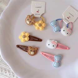 8-Piece Set~Children's Sweet Kt Cat Hair Clips, Bear Bow, Flower Cartoon Bb Clips, Hair Ties, Hair Accessories Set