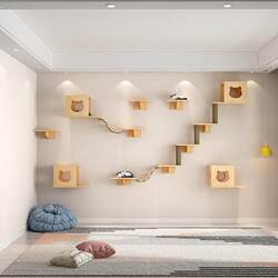 Solid Wood Cat Climbing Frame, Wall-Mounted Cat House, Space-Saving, Integrated Jumping Platform, Space Capsule Ladder, Cat Scratching Post, Jumping Platform Mat, Bed Cover