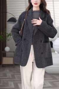 2025 autumn and winter new double-sided cashmere coat for women short small Korean loose suit collar woolen jacket