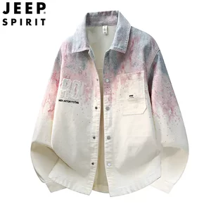 
Jeep men's spring and autumn gradient tie-dye long-sleeved shirt loose casual trendy brand personalized couple denim jacket