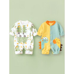 Cotton Brand Official Flagship Store 2 Pieces of Type a Pure Cotton Newborn Baby Boy and Girl One-Piece Clothes Long-Sleeved Pants Autumn