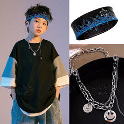Children's Sports Headband Boys Basketball Hip-Hop Jazz Dance Performance Drum Set Headscarf Boys Street Dance Accessories Necklace