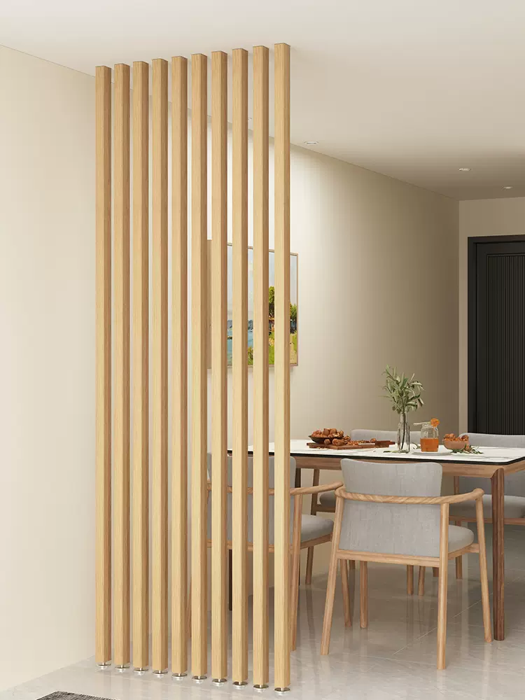 日式實木玄關屏風免打孔木條隔斷立柱原木格柵簡約屏風