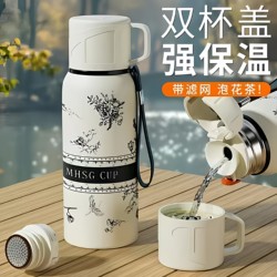 Gardenia Flower Thermos Cup for Girls, Large Capacity, High Aesthetic Value, 316 Portable Stainless Steel New Model Student Water Bottle