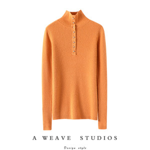 Steady fashion! Golden buckle high -necked elastic slim cashmere sweater female pure cashmere sweater knitting bottom shirt winter