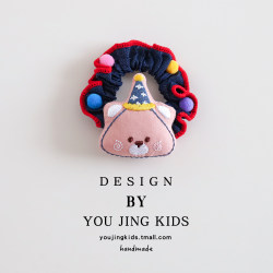 Cute Bear Children's Hair Ties Colorful Pom-Pom Denim Girls' Scrunchies Ponytail Holders High-Elastic Hair Ties