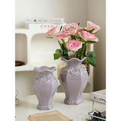 French antique relief ceramic vase flower arrangement living room flower arrangement high-end table decoration barrier-free luxury high-end