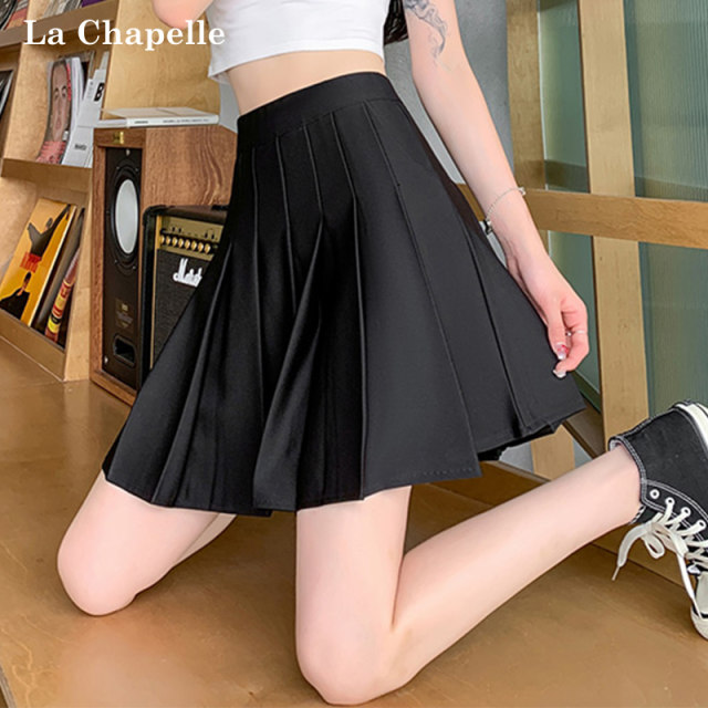 La Chapelle white pleated skirt women's high waist skirt 2025 new summer Korean small A-line short skirt