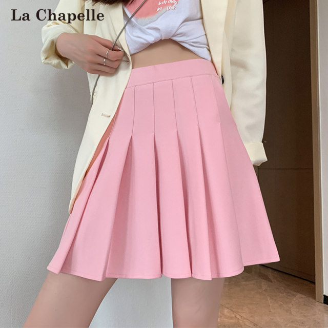 La Chapelle white pleated skirt women's high waist skirt 2025 new summer Korean small A-line short skirt