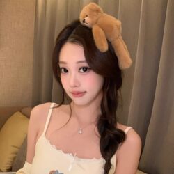 Cute Lying Bear Hair Clip for Women 2026 New High-End Plush Bb Clip Side Fringe Clip Hairpin Top Clip Hair Accessory